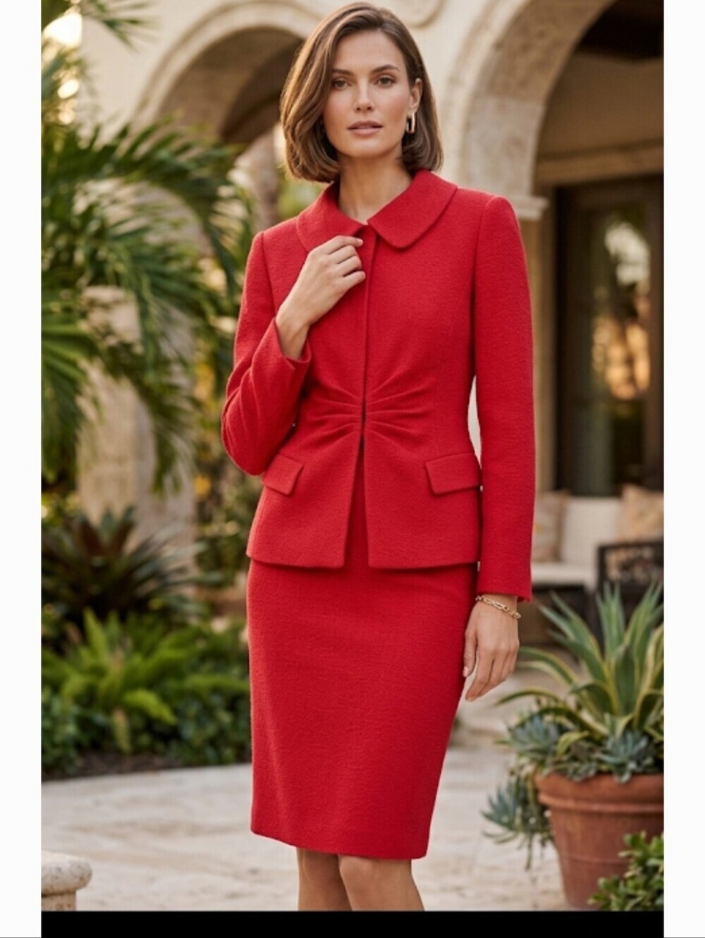 Lafayette 148 New York Women's Red Two-Piece Skirt Suit, 85% Wool Size 14